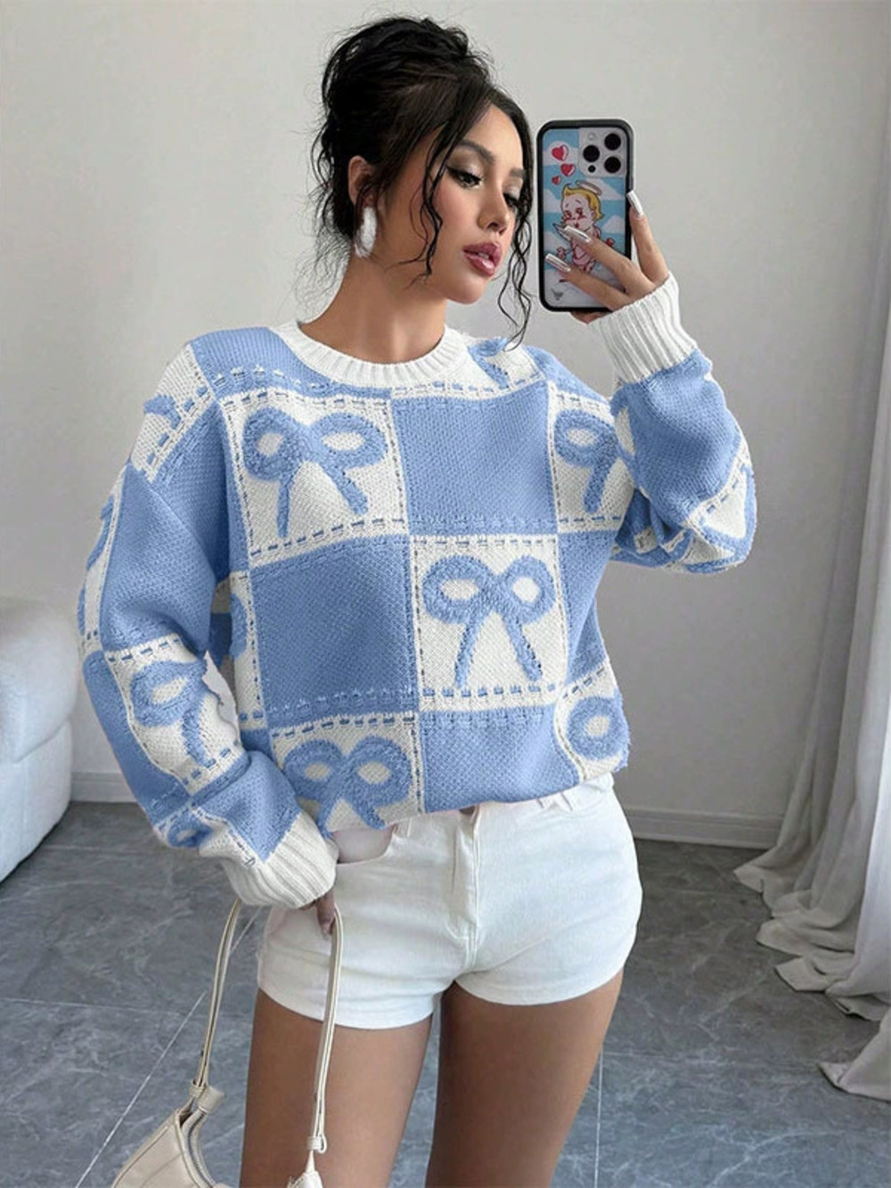 ZARA Sweet Christmas Pink Bow Knit Sweater Fall Winter Oversized